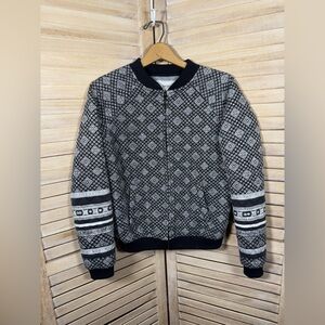 Bershka patterned knit bomber jacket in black and white